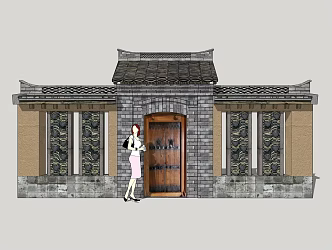 Chinese Style Gate Rural Folk Courtyard Gate 3d model