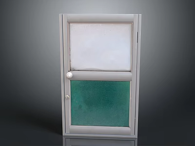 Sturdy Gray Framed Door With Upper White And Lower Green Glass Panels And Handle 3d model