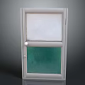Sturdy Gray Framed Door With Upper White And Lower Green Glass Panels And Handle