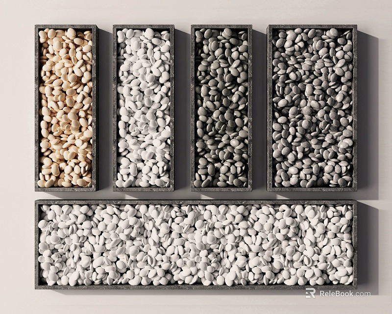 Various Colored Stepping Stones Stone Samples Displayed in Black Boxes 3d model 