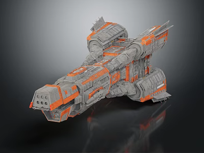 Gray and Orange Cosmic Spaceship with Modular Design and Mechanical Components for Interstellar Exploration 3d model