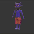 Purple Cat Like Character Wearing Orange Shorts With Brown Belt 3D Model On Black Background