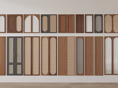 Various Design Wooden Wardrobe Doors With Glass And Woven Texture Panels 3d model