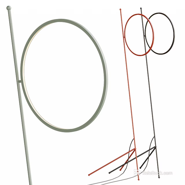 Modern Floor Lamp With Circular Metal Frame And Red Accent For Living Room Decor 3d model 