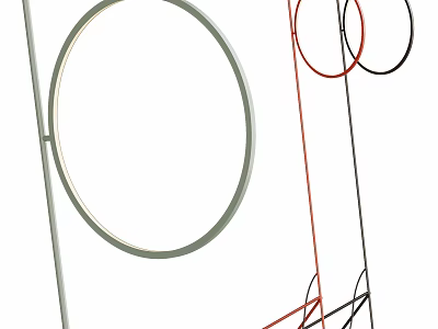 Modern Floor Lamp With Circular Metal Frame And Red Accent For Living Room Decor 3d model