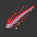 Colorful Alien Game Character With White Pink Body Red Tendrils And Black Legs