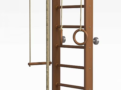 Wooden Storage Cabinet with Ladder Structure Hanging Ropes and Gym Rings 3d model