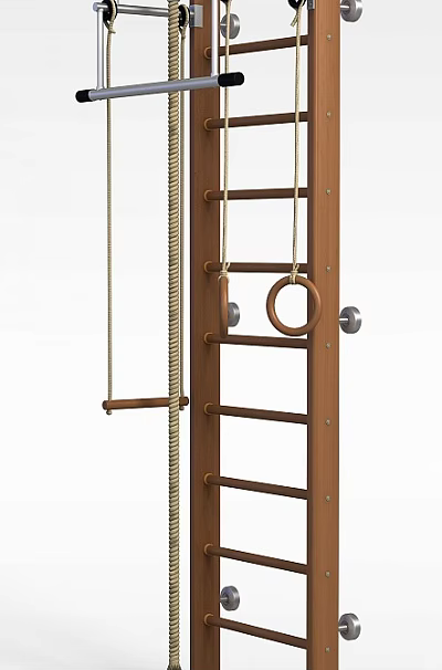 Wooden Storage Cabinet with Ladder Structure Hanging Ropes and Gym Rings 3d model