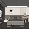 Modern Bedroom Interior Design With Bedside Table Dressing Table Mirror And Wardrobe 3d model