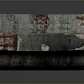 Concrete Barrier with Weathered Texture Yellow Stains and Red Metal Handles