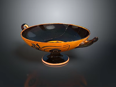 Ancient Orange Bowl Shaped Sculpture Carving With Decorative Carved Patterns Handles And Base 3d model