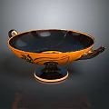 Ancient Orange Bowl Shaped Sculpture Carving With Decorative Carved Patterns Handles And Base