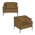 Modern Brown Leather Single Sofa With Metal Legs And Comfortable Armrest Design 3d model