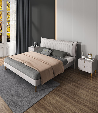 Modern Background Double Bed Soft Bed 3d model