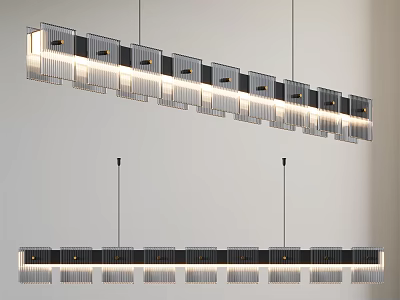 Modern Linear Chandeliers With Sleek Metal Frames Layered Glass Panels And LED Lighting 3d model