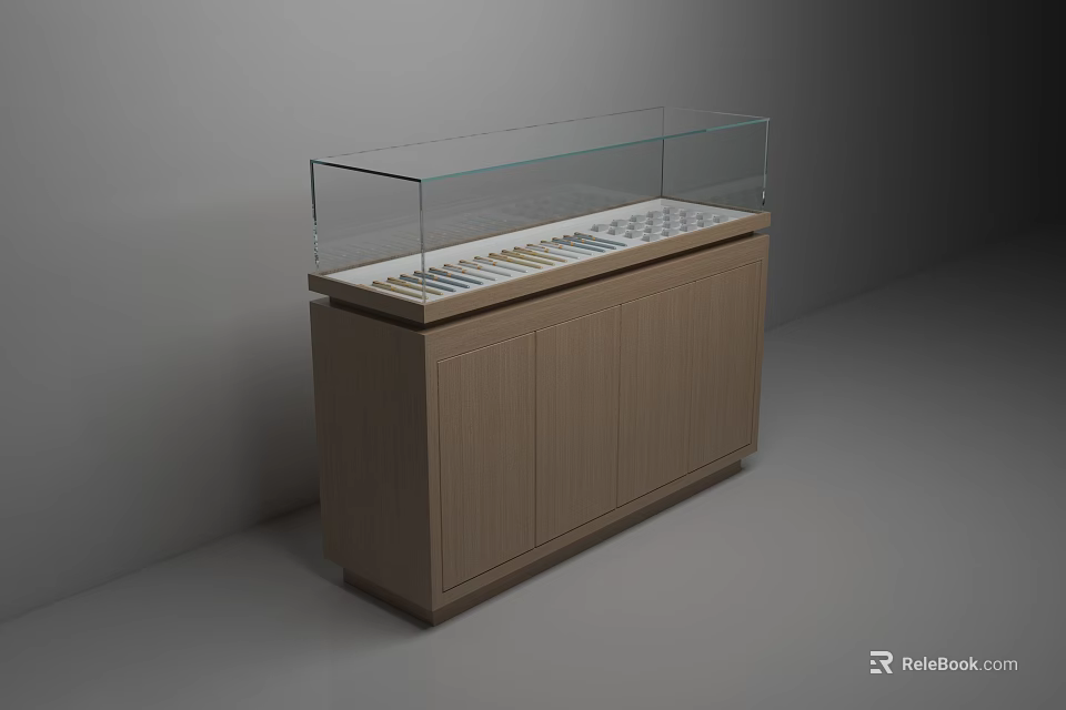 Modern Wooden Display Showcase With Transparent Glass Cover And Storage Space 3d model 