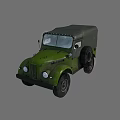 Vintage Green Military Truck with Canvas Top Round Headlights and Grille Design