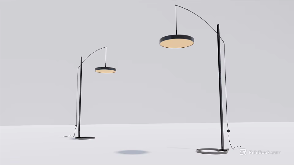 Modern Black Floor Lamps With Round Shades For Interior Lighting 3d model