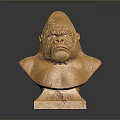 Artistic Golden Gorilla Bust Sculpture With Detailed Texture On Square Base