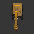 Yellow Construction Excavator With Tracks Mechanical Arm And Bucket On Gray Surface