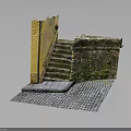 Detailed Scene Construction With Yellow Wall Stone Steps And Cobblestone Pavement
