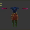 Black T Shirt With Red Plaid Skirt Red Striped Tights And Arm Sleeves