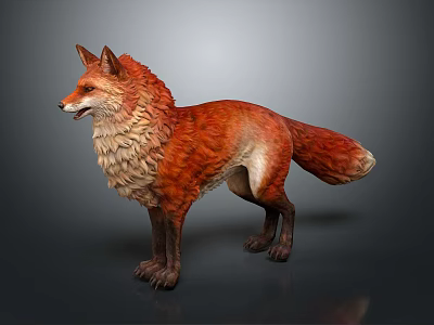 Red Fox Standing With Realistic Fur And Gray Background Detailed Rendering 3d model