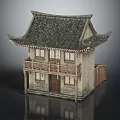 Traditional Ancient Building With Tile Roof Overhanging Eaves Two Story Wooden Structure And Windows