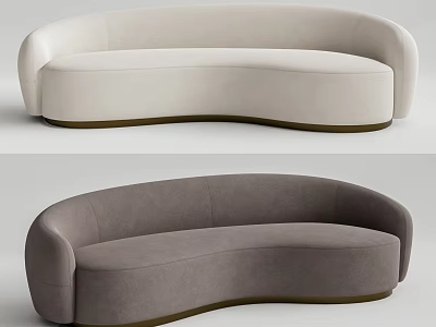 Curved Upholstered Multi Person Sofa In Beige And Gray With Dark Base 3d model