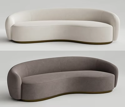 Curved Upholstered Multi Person Sofa In Beige And Gray With Dark Base 3d model