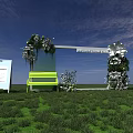 Scenic Photo Check In Spot With Green Bench Flower Arch And Blue Sky