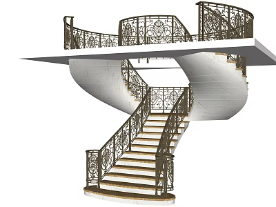 Elegant Spiral Staircase Design With Ornate Metal Railings And White Steps 3d model