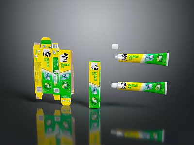 Green Yellow Toothpaste Tubes With Unfolded Packaging Box And Teeth Design For Daily Living Essentials 3d model