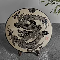 Circular Ornament Decoration Set With Dragon Pattern Black White Design On Marble Tabletop 3d model