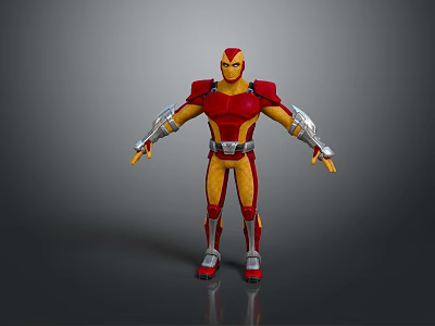 Game and Movie Character 3D Model With Red Yellow Armor Silver Armored Parts Standing Pose 3d model