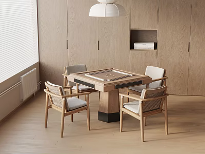 Minimalist Japanese Style Room With Wooden Square Table And Four Chairs 3d model