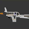 3D Rendered Futuristic White Orange Aircraft With Long Wings And Flame Thrusters