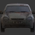 Rusty Old Small Car With Worn Exterior And Dirty Windows 3d model