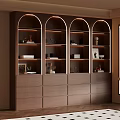 Modern Bookcase With Arched Design Built in Lighting Multiple Drawers And Decorative Items