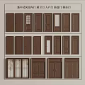 Various Brown Wooden Doors With Different Panel Glass And Double Door Styles 3d model