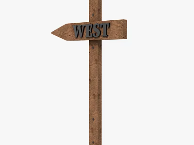 Wooden Road Directional Sign Indicating West Direction for Traffic Navigation 3d model