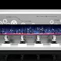 Industrial Equipment Automated Production Line Featuring Robotic Arms Gears And Blue Technological Components