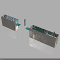 Industrial Mechanical Scene Components With Blue Outlined Internal Structure And Two Rectangular Frame Designs