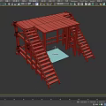Wooden Construction Component With Elevated Platform And Staircase Structure