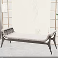 Modern Fabric Sofa Bench With Black Wooden Legs And Decorative Wall And Green Plant
