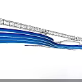 Exhibition Hall Ceiling Featuring Water Stains Metal Framework Blue Light Strips And Logo