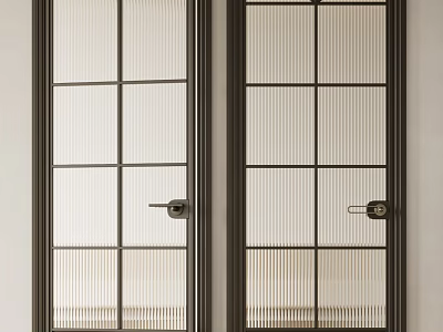 Modern Interior Swing Door With Black Frame And Vertical Striped Glass 3d model