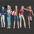 Vibrant Cartoon Characters In Different Outfits Male Female Standing In Line Holding Beach Ball