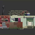 Pink And Beige Cartoon Food Truck With Chimney Sandbags Staircase And Fire Pit