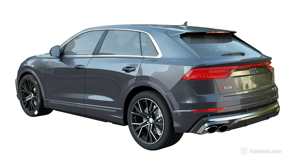 Gray Audi RS Q8 SUV With Sporty Design Alloy Wheels And Rear Spoiler 3d model 